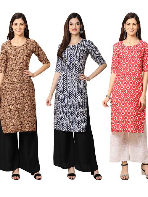 pack off 3 printed straight kurta - 19401407 - Very Small Image - 1