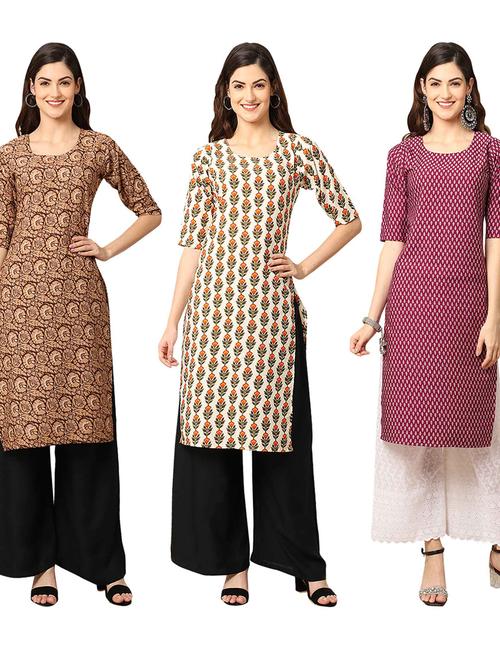pack off 3 printed straight kurta - 19401409 - Very Small Image - 1