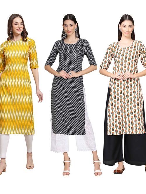 pack off 3 printed straight kurta - 19401416 - Very Small Image - 1