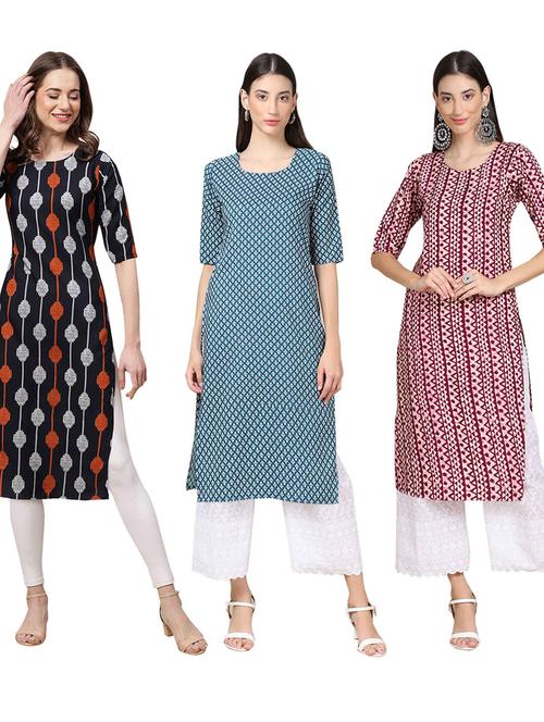 pack off 3 printed straight kurta - 19401422 - Very Small Image - 1