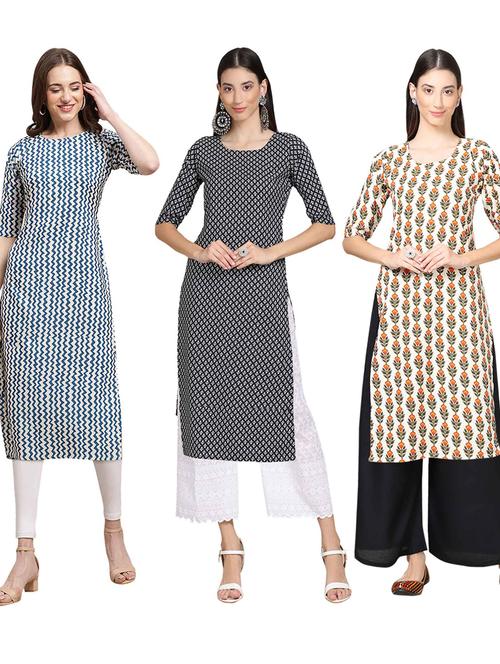 pack off 3 printed straight kurta - 19401424 - Very Small Image - 1
