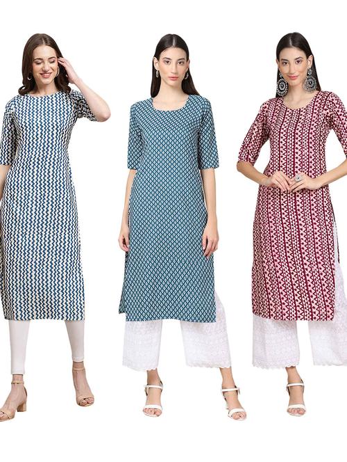pack off 3 printed straight kurta - 19401426 - Very Small Image - 1