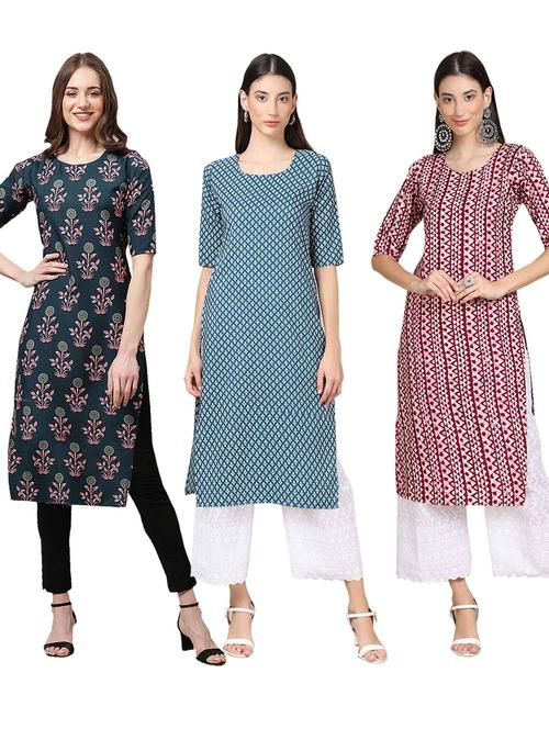 pack off 3 printed straight kurta - 19401442 - Very Small Image - 1