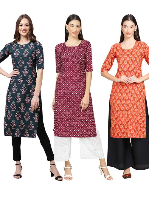 pack off 3 printed straight kurta - 19401443 - Very Small Image - 1