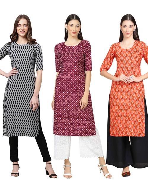 pack off 3 printed straight kurta - 19401447 - Very Small Image - 1