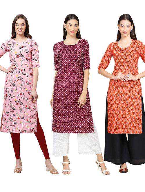 pack off 3 printed straight kurta - 19401459 - Very Small Image - 1