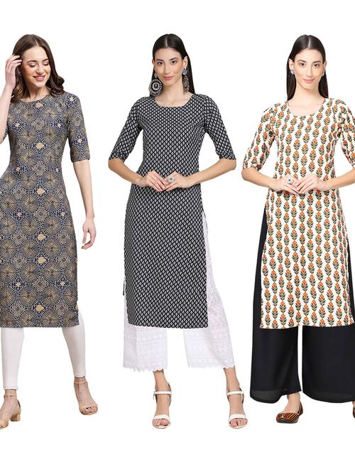 pack off 3 printed straight kurta - 19401464 - Very Small Image - 1