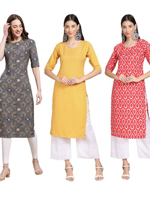 pack off 3 printed straight kurta - 19401465 - Very Small Image - 1