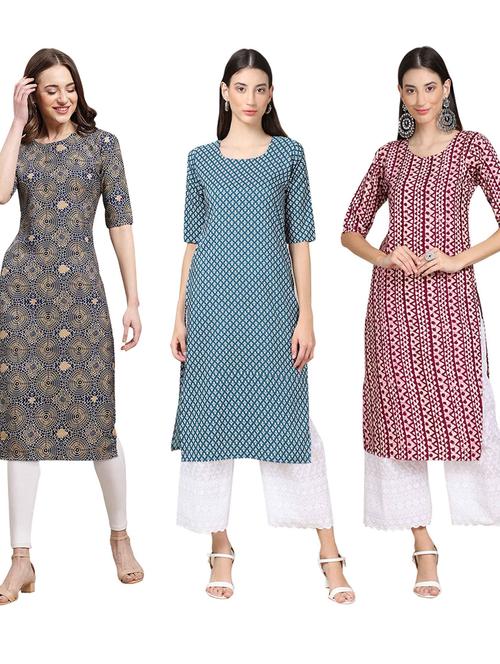 pack off 3 printed straight kurta - 19401466 - Very Small Image - 1