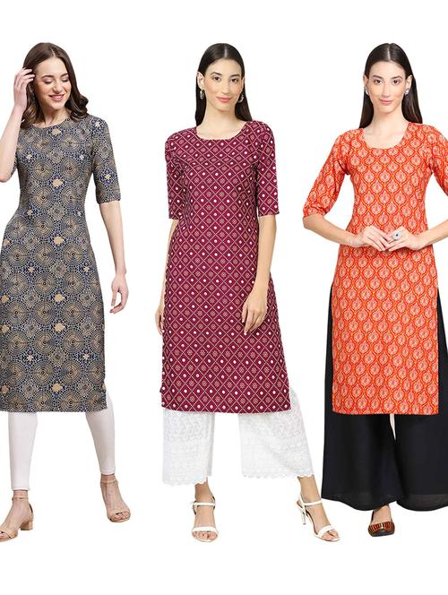 pack off 3 printed straight kurta - 19401467 - Very Small Image - 1