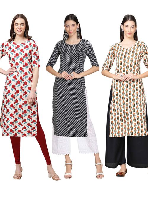 pack off 3 printed straight kurta - 19401468 - Very Small Image - 1