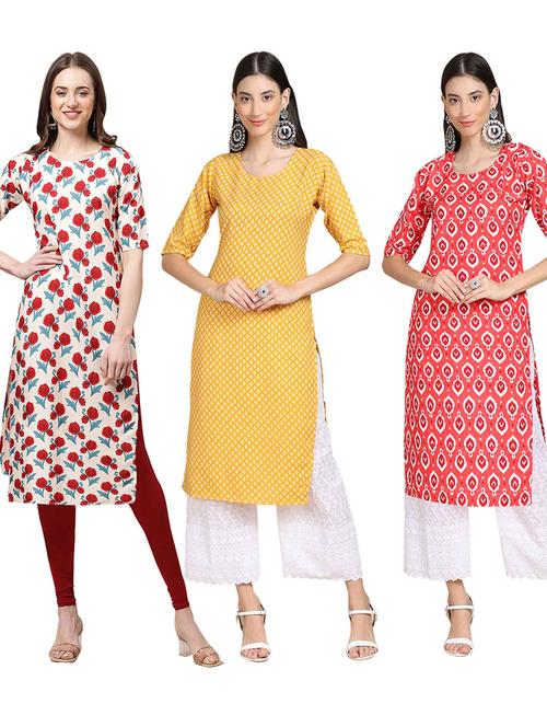 pack off 3 printed straight kurta - 19401469 - Very Small Image - 1