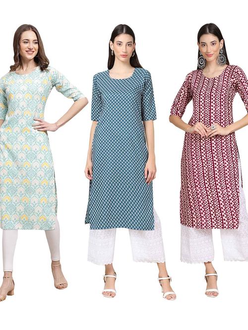 pack off 3 printed straight kurta - 19401474 - Very Small Image - 1