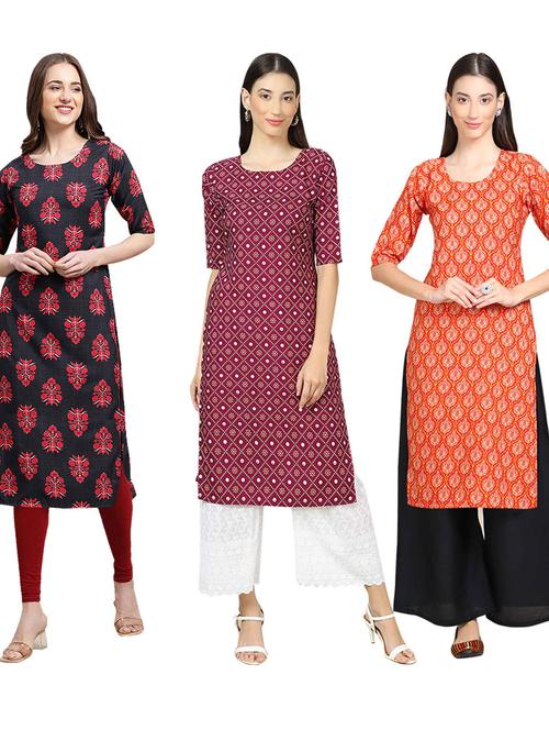 pack off 3 printed straight kurta - 19401483 - Very Small Image - 1