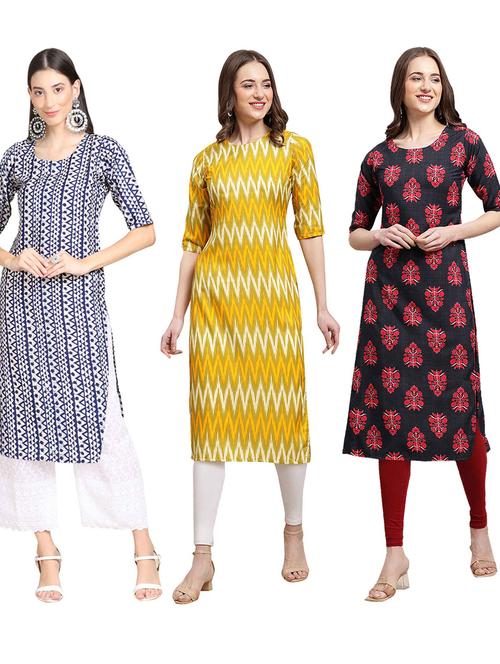pack off 3 printed straight kurta - 19401492 - Very Small Image - 1