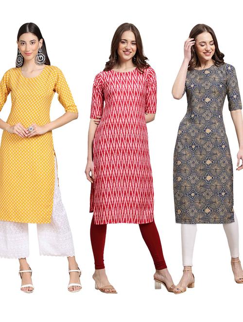 pack off 3 printed straight kurta - 19401500 - Very Small Image - 1