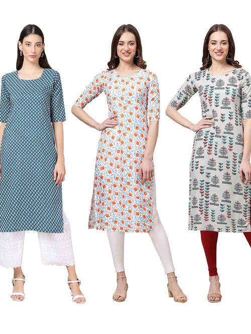 pack off 3 printed straight kurta - 19401504 - Very Small Image - 1