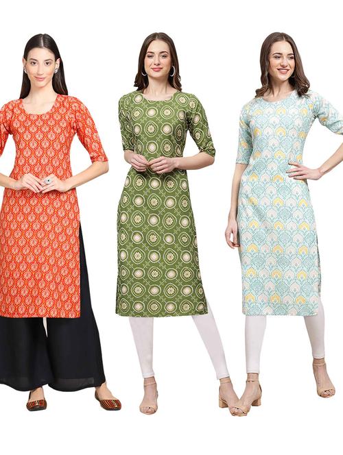pack off 3 printed straight kurta - 19401517 - Very Small Image - 1