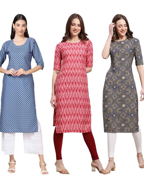pack off 3 printed straight kurta - 19401524 - Very Small Image - 1