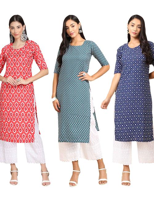 pack off 3 printed straight kurta - 19401534 - Very Small Image - 1