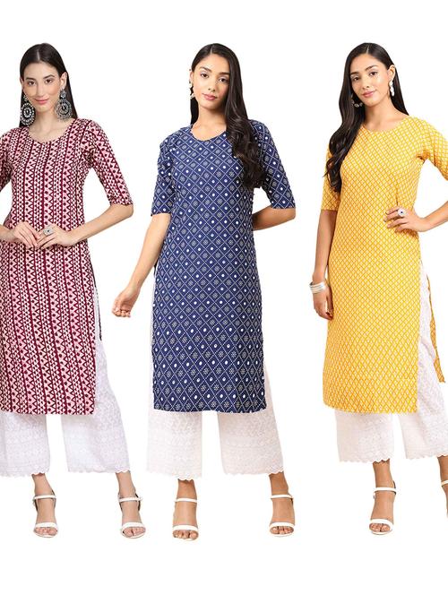 pack off 3 printed straight kurta - 19401539 - Very Small Image - 1