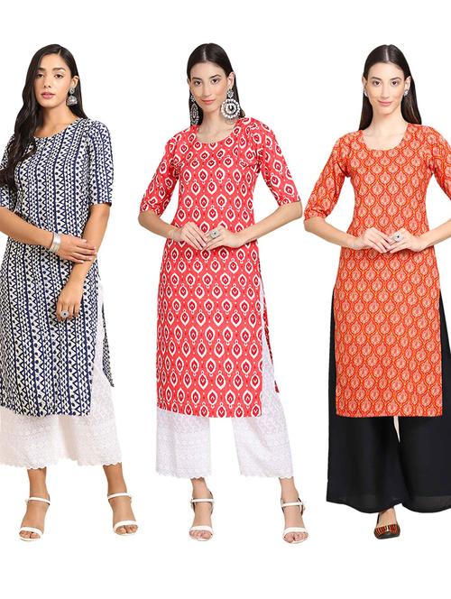 pack off 3 printed straight kurta - 19401543 - Very Small Image - 1