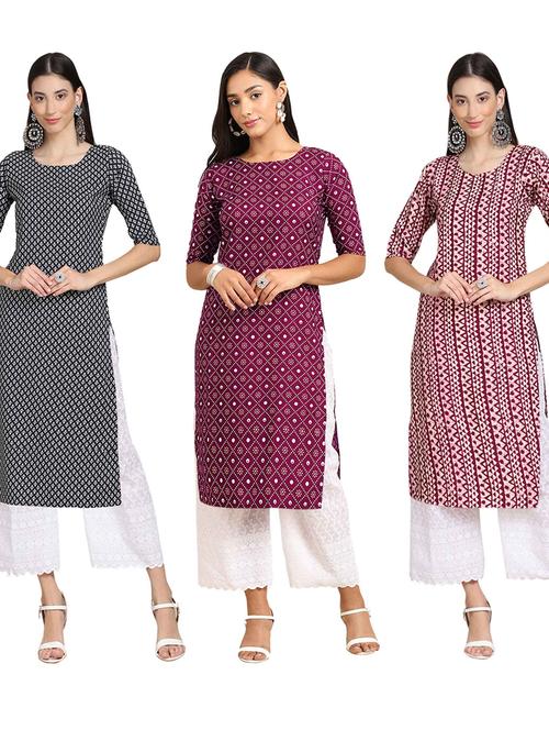 pack off 3 printed straight kurta - 19401550 - Very Small Image - 1
