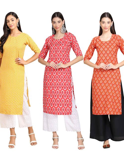 pack off 3 printed straight kurta - 19401552 - Very Small Image - 1