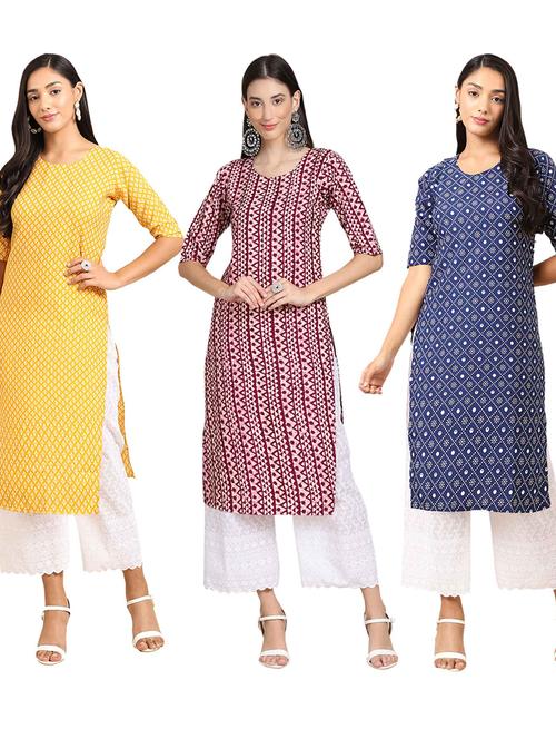 pack off 3 printed straight kurta - 19401554 - Very Small Image - 1
