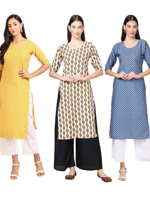 pack off 3 printed straight kurta - 19401556 - Very Small Image - 1