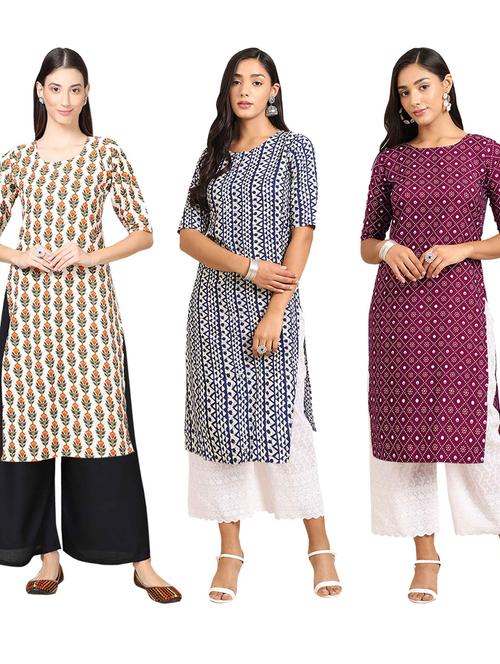 pack off 3 printed straight kurta - 19401562 - Very Small Image - 1