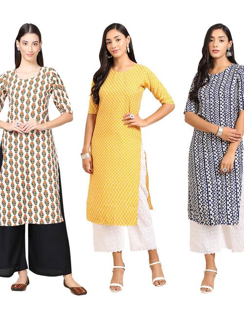pack off 3 printed straight kurta - 19401563 - Very Small Image - 1