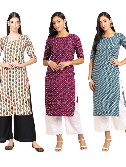 pack off 3 printed straight kurta - 19401566 - Very Small Image - 1