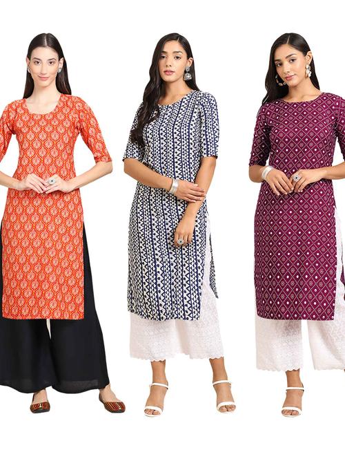 pack off 3 printed straight kurta - 19401573 - Very Small Image - 1