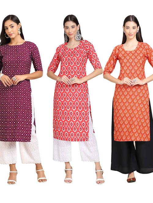 pack off 3 printed straight kurta - 19401578 - Very Small Image - 1
