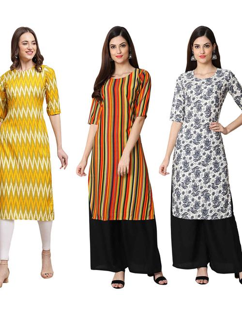 pack off 3 printed straight kurta - 19401592 - Very Small Image - 1