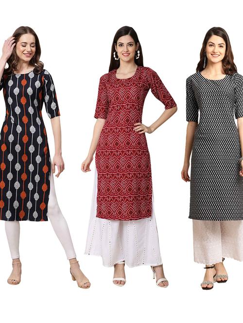 pack off 3 printed straight kurta - 19401596 - Very Small Image - 1