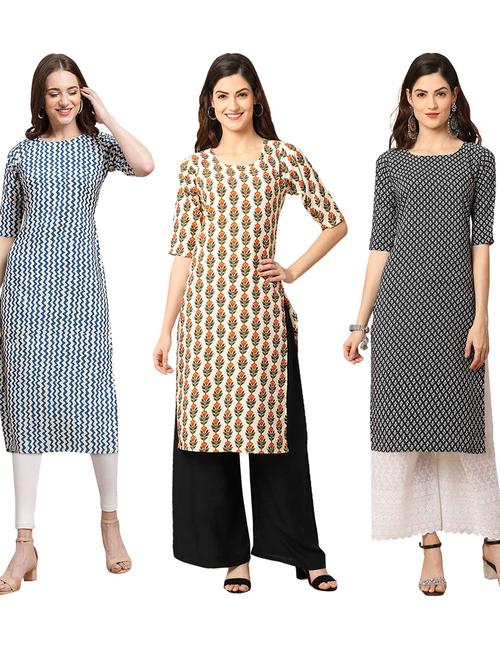 pack off 3 printed straight kurta - 19401597 - Very Small Image - 1