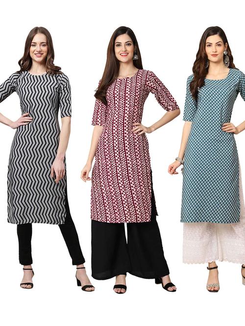 pack off 3 printed straight kurta - 19401612 - Very Small Image - 1
