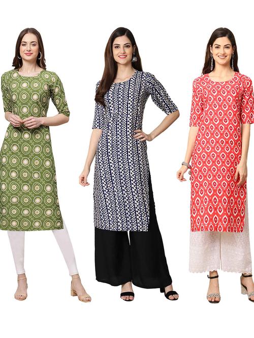 pack off 3 printed straight kurta - 19401619 - Very Small Image - 1