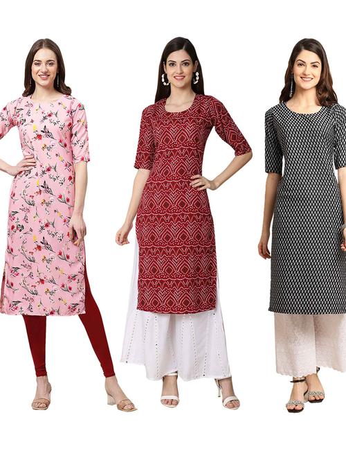 pack off 3 printed straight kurta - 19401622 - Very Small Image - 1