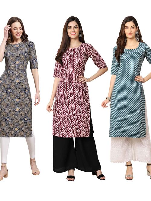 pack off 3 printed straight kurta - 19401627 - Very Small Image - 1