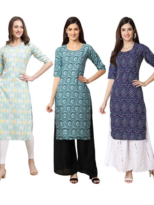 pack off 3 printed straight kurta - 19401634 - Very Small Image - 1