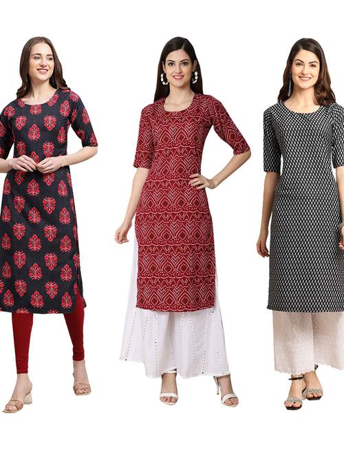 pack off 3 printed straight kurta - 19401641 - Very Small Image - 1
