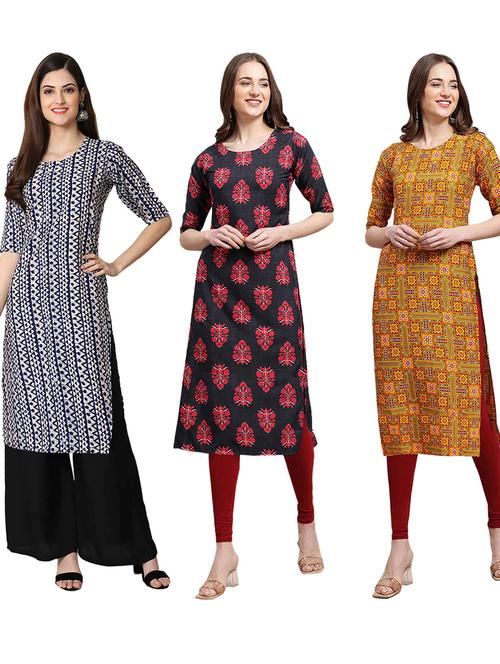 pack off 3 printed straight kurta - 19401650 - Very Small Image - 1