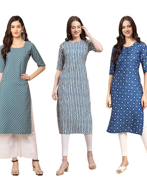 pack off 3 printed straight kurta - 19401654 - Very Small Image - 1