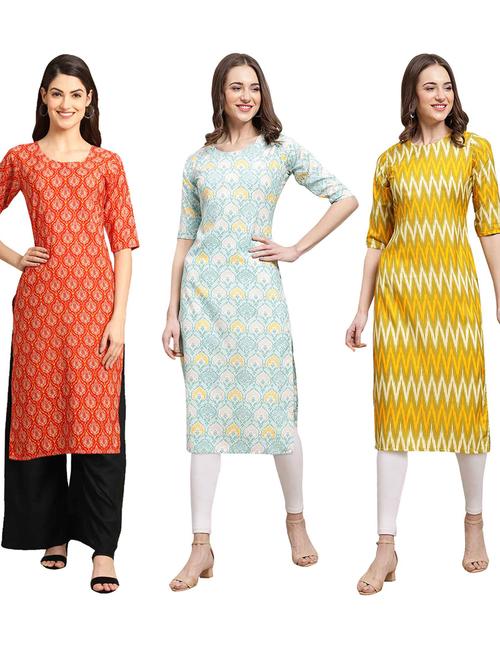 pack off 3 printed straight kurta - 19401664 - Very Small Image - 1