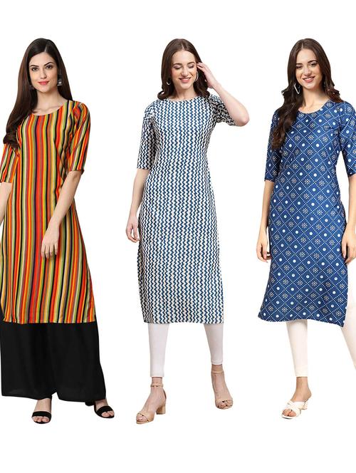 pack off 3 printed straight kurta - 19401668 - Very Small Image - 1
