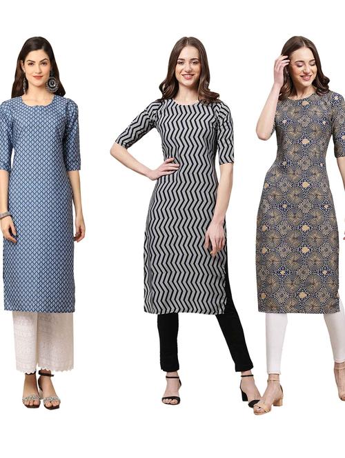 pack off 3 printed straight kurta - 19401675 - Very Small Image - 1