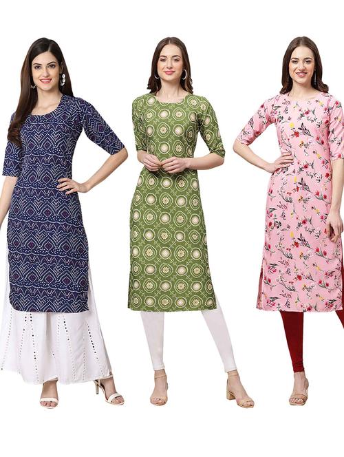 pack off 3 printed straight kurta - 19401684 - Very Small Image - 1